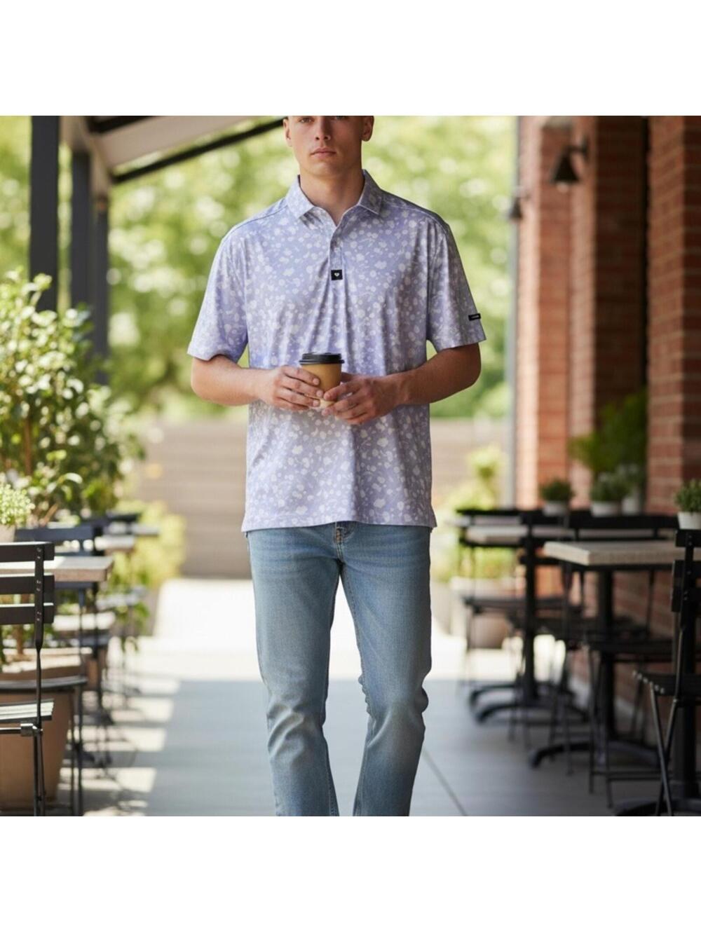 Bad Birdie Lavender Floral Polo Men’s Size L